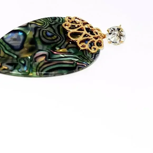 Abalone Colored Gold-Tone Pear Dangle Earrings - Picture 3 of 4